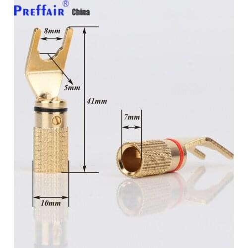 8pcs SY1509 Y spade speaker connectors gold plated, HiFi Audiophile Y Spade Plug Hi End Gold Audio Fork Spade Connectors