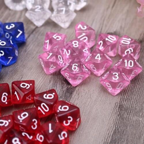 10pcs/set Acrylic Polyhedral Dice Transparent Colors 10 Sided Dices Table Board Playing Game for Bar Pub Club Party