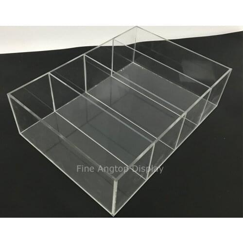 Acrylic Deluxe Clear Jewelry Display Case Rectangle Box Tray Holder With 4 Removable Dividers