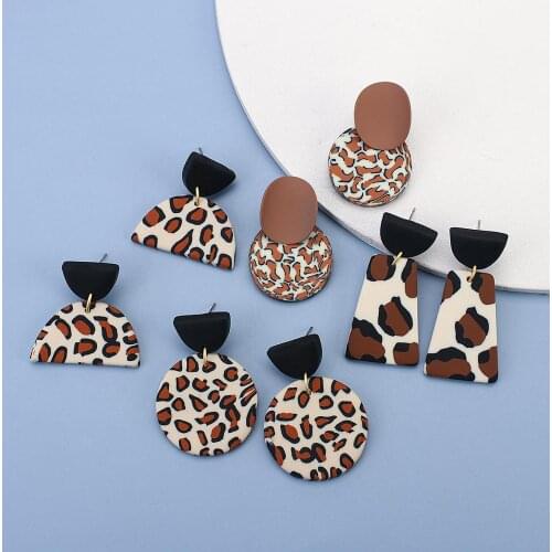 AMORCOME New Handmade Leopard Print Polymer Clay Earrings for Women Geometric Earrings Fashion Jewelry orecchino