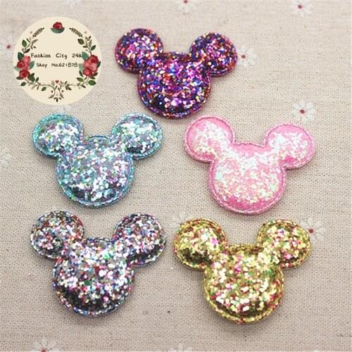 5cm 10pcs Kawaii Padded Glitter Mouse Patches Appliques For Clothes Sewing Supplies DIY Craft Decoration