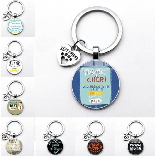 I Love Dad Keychain My Dad Is A Superhero Pendant Glass Key Ring Best Gift For FatherS Day