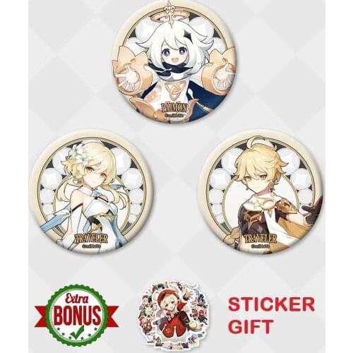 Genshin Impact Badge Paimon Traveler Lumine Aether Brooch Game Anime Tinplate Pin Clothing Backpack Decoration Accessaries Gifts