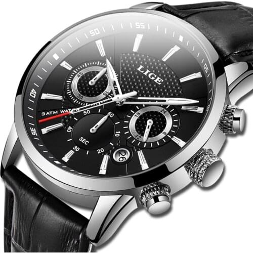 2020 Mens Watches LIGE Top Brand Luxury Leather Casual Quartz Watch Men Sport Waterproof Clock Black Watch+Box Relogio Masculino