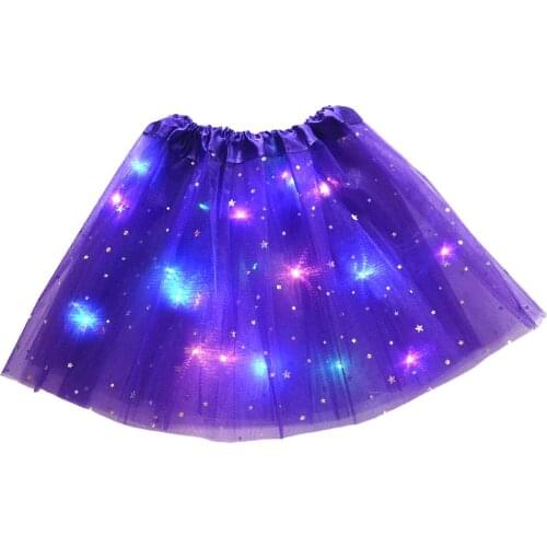 Christmas Kids Star LED Tutu Light Skirt Princess Party Tulle Pettiskirt Ballet Birthday Gift Elf Costume Wedding Flower Girls