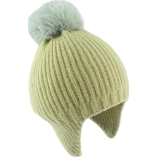 Baby Hats Winter Cap For Boys Girls Kids Ear Protection Wool Knitted Hat Cute Children Faux Fur Pompom Earflap Caps 2-6 Years