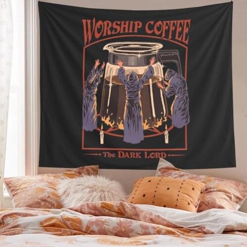 Black Tarot Worship Coffee Tapestry Dorm Room Decor Boho Tapestries Art Bohemian Wall Hanging Blanket Psychedelic Decoration