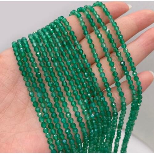 Faceted Round Natural Gemstone Green Agate Loose Spacer Beads for Handmade Crafts Bracelet Necklace Earrings Jewelry Making