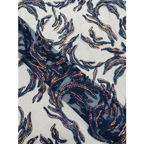 Exquisite multi-color sequined irregular line totem with fashionable beaded tulle embroidery, suitable for ladies' dresses