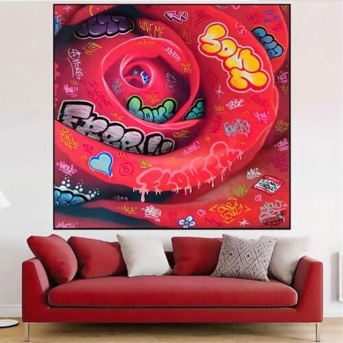Red Rose Graffiti Art Prints Painting on Canvas Posters and Prints Street Wall Art Picture for Living Room Home Decoration