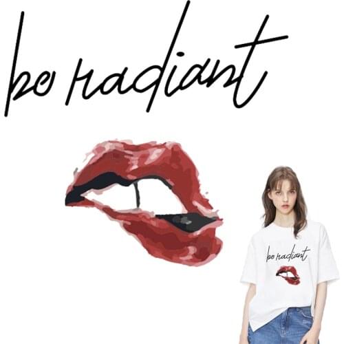 Red lip Iron On Transfer For clothes Badges Patches For Clothing Transfer Vinyl Stickers For clothes Stripes print washable