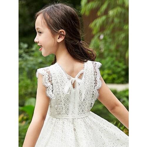 Sweet Kids White Lace Dresses for Girls 6 8 10 12 years Sleeveless Summer Princess Clothing Teen Girl Party Birthday Dress