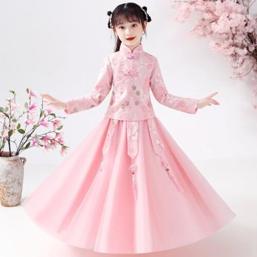 Girls Lace Cheongsam Chinese Flower Dress Pageant Kids Princesss Dresses For Party And Wedding Prom Gowns Chino Robe New