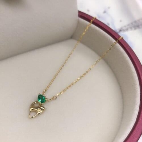 AZJ Solid 18K Rose Gold and Yellow Gold Nature Green Emerald Pendant for Women Fine Women Birthdays Presents