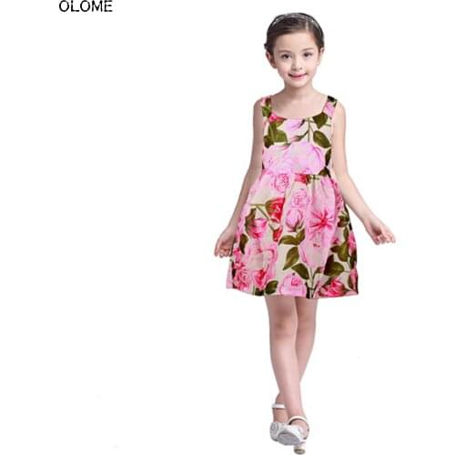 OLOME Summer Floral Backless Girls Dress Bloom Laraine Sleeveless Little Girls Dress Beach Comfortable Kid Girls Light Dress