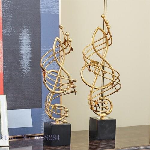 Metal Crafts Ornaments Hollow Out Line Note Staff Music Gold Marble Base Office Desk Accessories Home Decoration Living Room