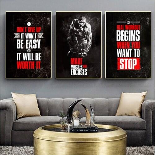 Muscle Bodybuilding Fitness Motivational Quotes Posters Wall Art Canvas Paintings Picture Print for Home Gym Office Decor