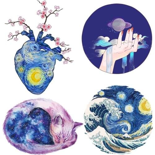 DIY Patches For Clothes Starry Sky Thermal Stickers On Clothes Iron On Transfers For Clothing Van Gogh Heat Transfer Vinyl Badge