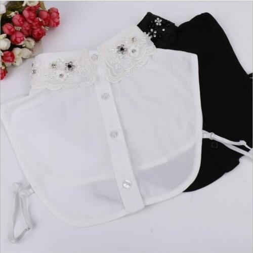 2018 New Fashion women beaded collars cotton embroidery detachable collar white/black fake shirt collar ties for woman girls