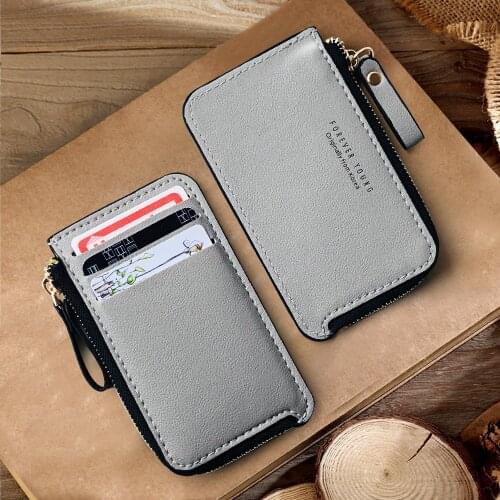 1pcs Fashion Card Holder Slim Mens Leather Small Wallet Credit Card Holder Women Small Cash Zipper Coin Purse
