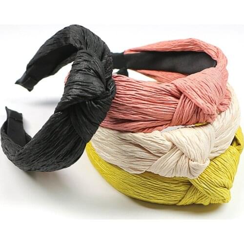 Geebro Unique Solid Color Headband Knot Hair Hoop for Women Simple Fabric Cross Girls Hairband Accessories Pleated Design