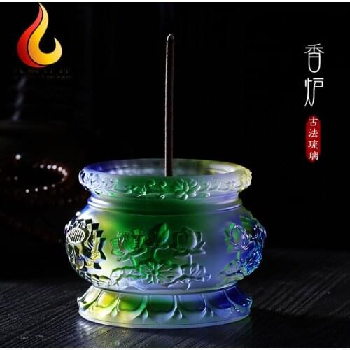 Wholesale Buddhist article HOME Temple High-grade Lotus crystal Buddhist incense burner Buddha Cup FENG SHUI statue