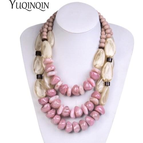 Big Long Vintage Bead Necklaces Resin Acrylic Statement Multi-layer Chain Necklace for Women Fashion Jewelry Necklaces Pendants