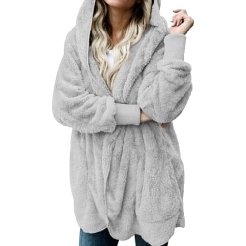 Fashion Winter Warm Women Fashion Faux Fur Hooded Coat Hairry Cardigan Furry Outwea