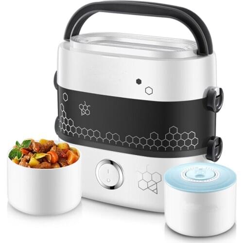 Rectangle1.5 L Portable Lunch Box Electric Rice Cooker ceramic 2 Layers Steamer Picnic Bento Food Container