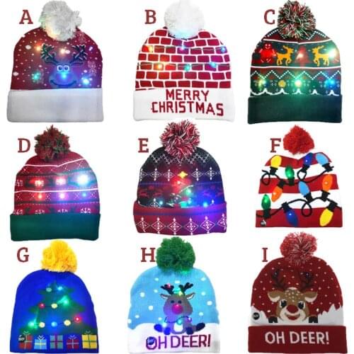 ON SALE! 2020 New Year LED Knitted Christmas Hat Beanie Light Up Illuminate Warm Hat For Kids Adults New Year Christmas Decor