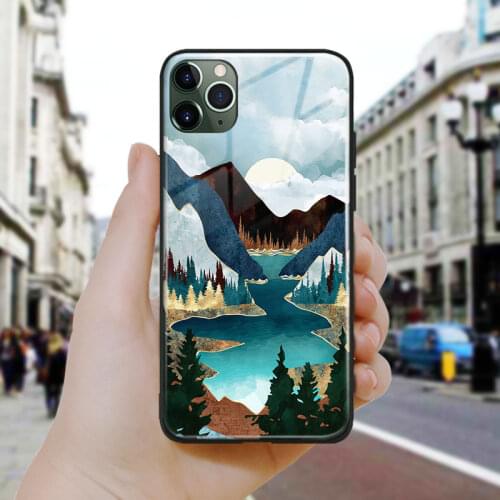 Nordic Abstract River Vista Soft Silicone Glass Phone Case Cover Shell For iPhone SE 6 6s 7 8 Plus X XR XS 11 12 Mini Pro Max