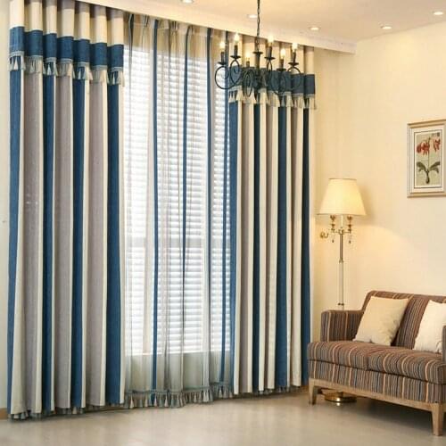 Modern Vertical Striped Curtains with Top Valance Fringes Printing Jacquard for Living Room Bedroom Window Home Treatment Sheer