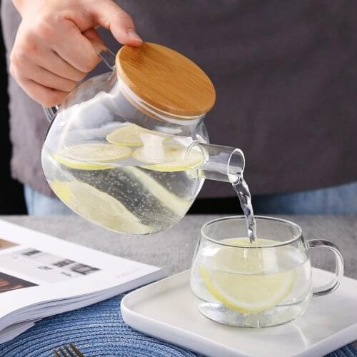 Glass Teapot Heat-Resistant Large Clear Tea Pot Flower Tea Puer Kettle Household High Borosilicate Bamboo Wooden Lid Cold Kettle