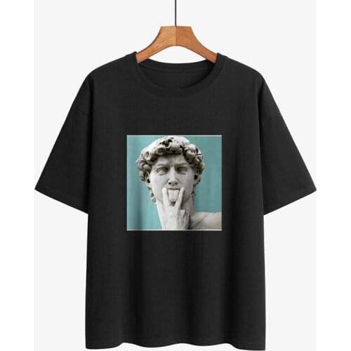 Funny Sculpture T-Shirt Loose Casual O-Neck Tees Summer Loose Cotton Tops