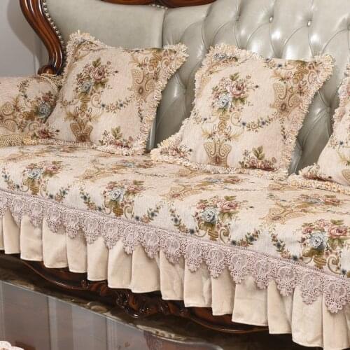 Vintage Chenille Lace Sofa Slipcover Cover 1 2 3 Seater Floral Anti-slip Couch Protector Furniture Chair Armrest Towel European