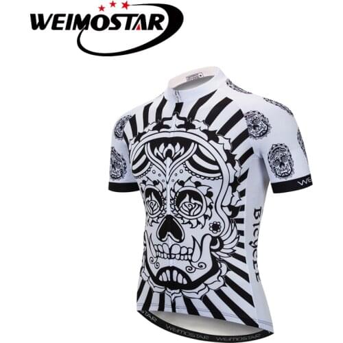 Weimostar White skull Bicycle Jersey ciclismo sport Summer Thin Short Sleeve Breathable Clothing Quick Dry Mountain Bike Jersey