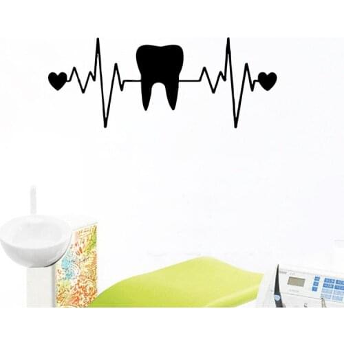 WJWY Teeth Dentistry Wall Stickers Heart ECG Vinyl Wall Decals Dentist Dental Clinic Decor Tooth Wallpaper Bathroom Decoration