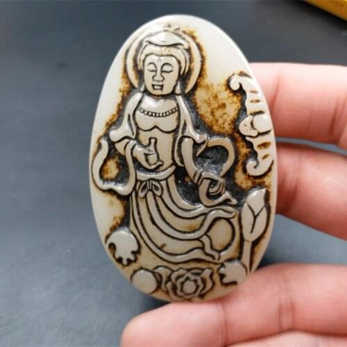 The factory sells natural jade, Xinjiang white jade Guanyin pendant, the old jade Guanyin Pendant