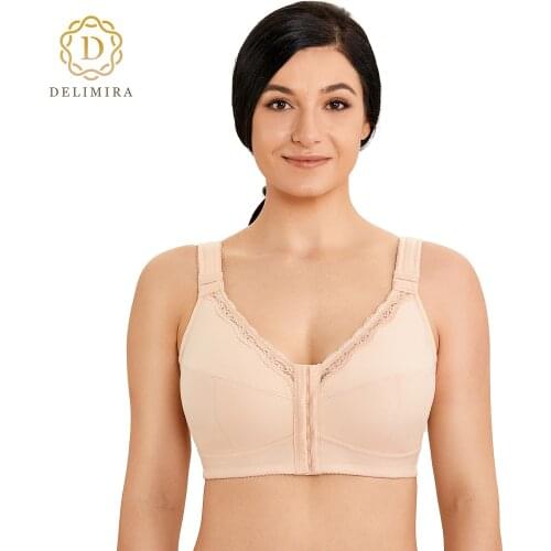 Womens Cotton Full Coverage Plus Size Front Closure Wireless Support Posture Bra Lace Racerback