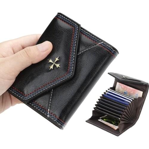 Ladies European and American fashion short multi-card organ card holder bank card holder fashion buckle coin purse 2021 new