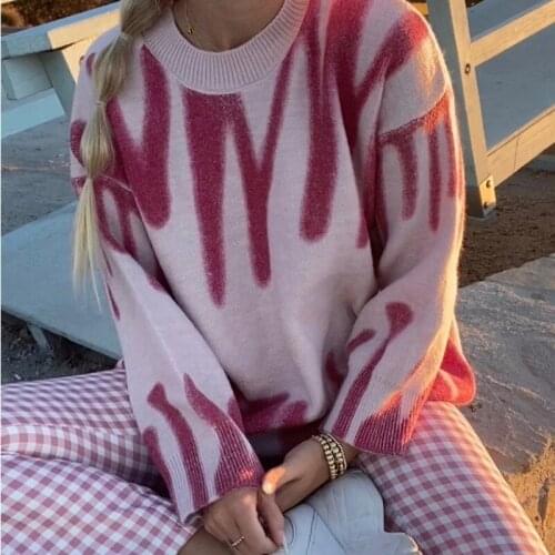 Korean Fashion Solid Color Striped Print Loose Sweaters Women Winter Hip-Pop Oversized Long Pullovers Streetwear Outerwear 2021