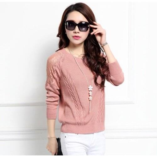Women Spring Autumn Style Knitted Sweater Pullovers Lady Casual Solid Color O-Neck Pullovers Tops ZZ1021