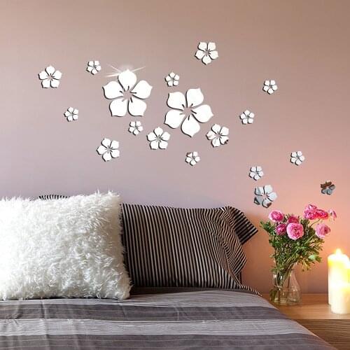 18 Pcs Bauhinia Flower Petals Acrylic Mirror Stickers Wall Sticker Home Decoration Living Room Bathroom Decor