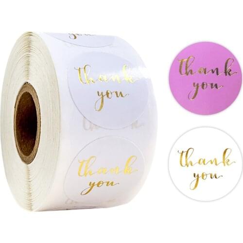 500 Pcs/roll Thank You Stickers Seal labels with Cute Round Gold Foil Pink or White Stickers Scrapbooking Stationery Stickers