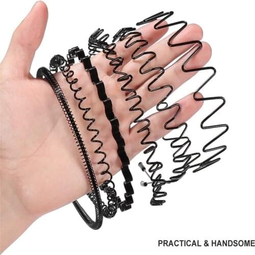 6pcs Non Slip Unisex Black Metal Spiral Wave Headband Men Women Flexible Sports Hair Band Accessories For Men And Women#f3
