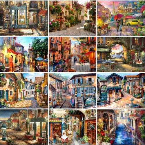 AZQSD Full Kits Diamond Painting City Town House Cross Stitch Handmade Gift Diamond Embroidery Landacape Mosaic Decor For Home