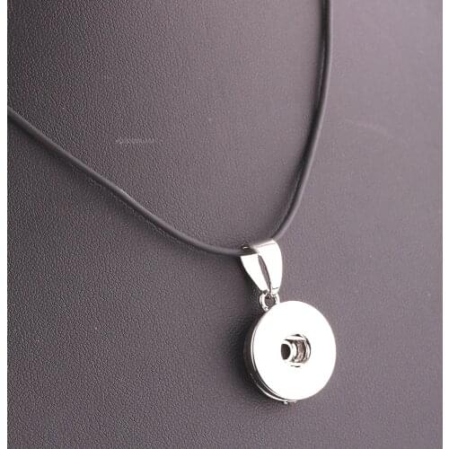 Free Shipping!!! Diy Snap Necklace Jewelry, Black PU Leather Rope with 18mm Metal Diy Snap Button Pendant Necklace DIY