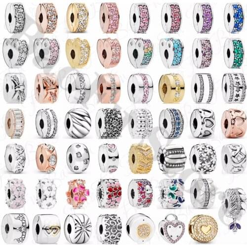 925 Sterling Silver Beaded Shiny Elegant Bow Love Heart Suitable For Original Bracelet Fixing Clip Positioning Beads DIY Jewelry