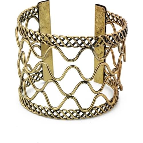 Dayoff Boho Ethnic Vintage Gold Silver Plated Wide Open Hand Cuff Bracelet Wave Huge Big Hollow Bangles Women Jewelry B111