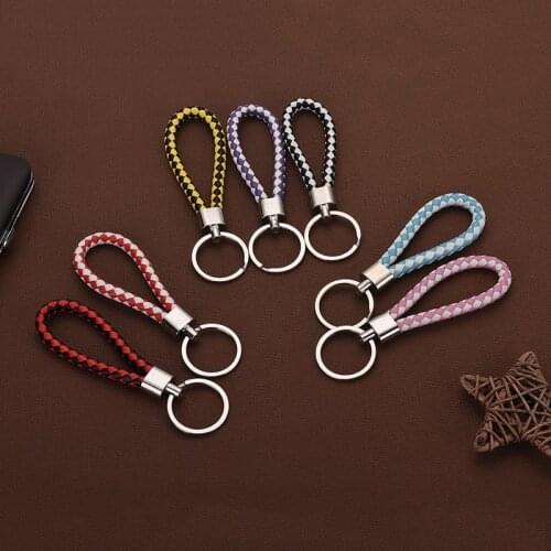 27 Colors Car Key Chain Woven Leather Rope Handle Womens Key Holder Detachable Metal Luxury Key Chain